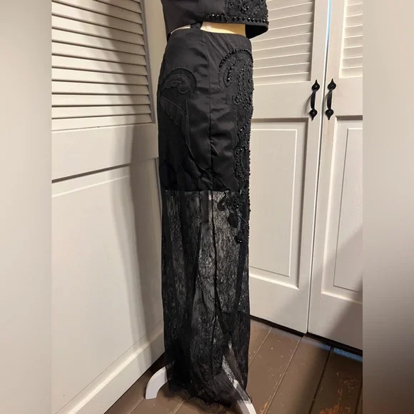 Vintage BEBE heavily beaded lace black skirt size 4 and top size 8 two piece set
